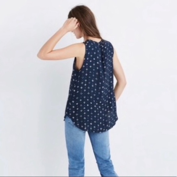 Madewell Memory Tank in Medallion Dot Blue Keyhole Neck Sleeveless Sz M - Picture 8 of 9